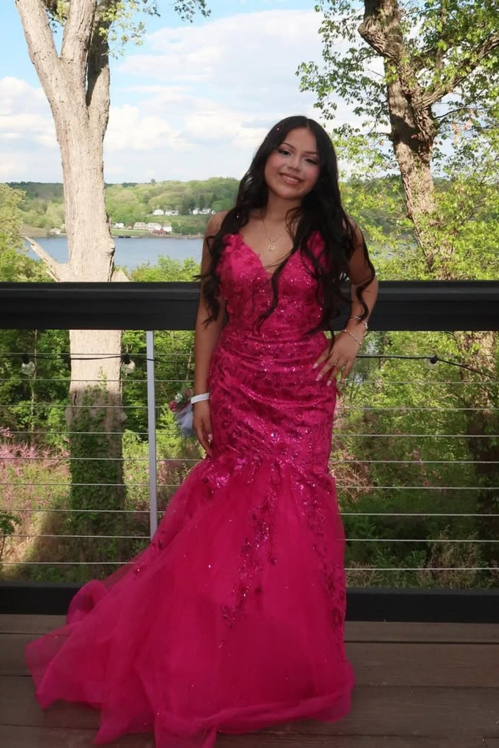 Hanshicommerce Fuchsia Sequin Prom Dress with Hidden Side Pockets and Adjustable Straps
