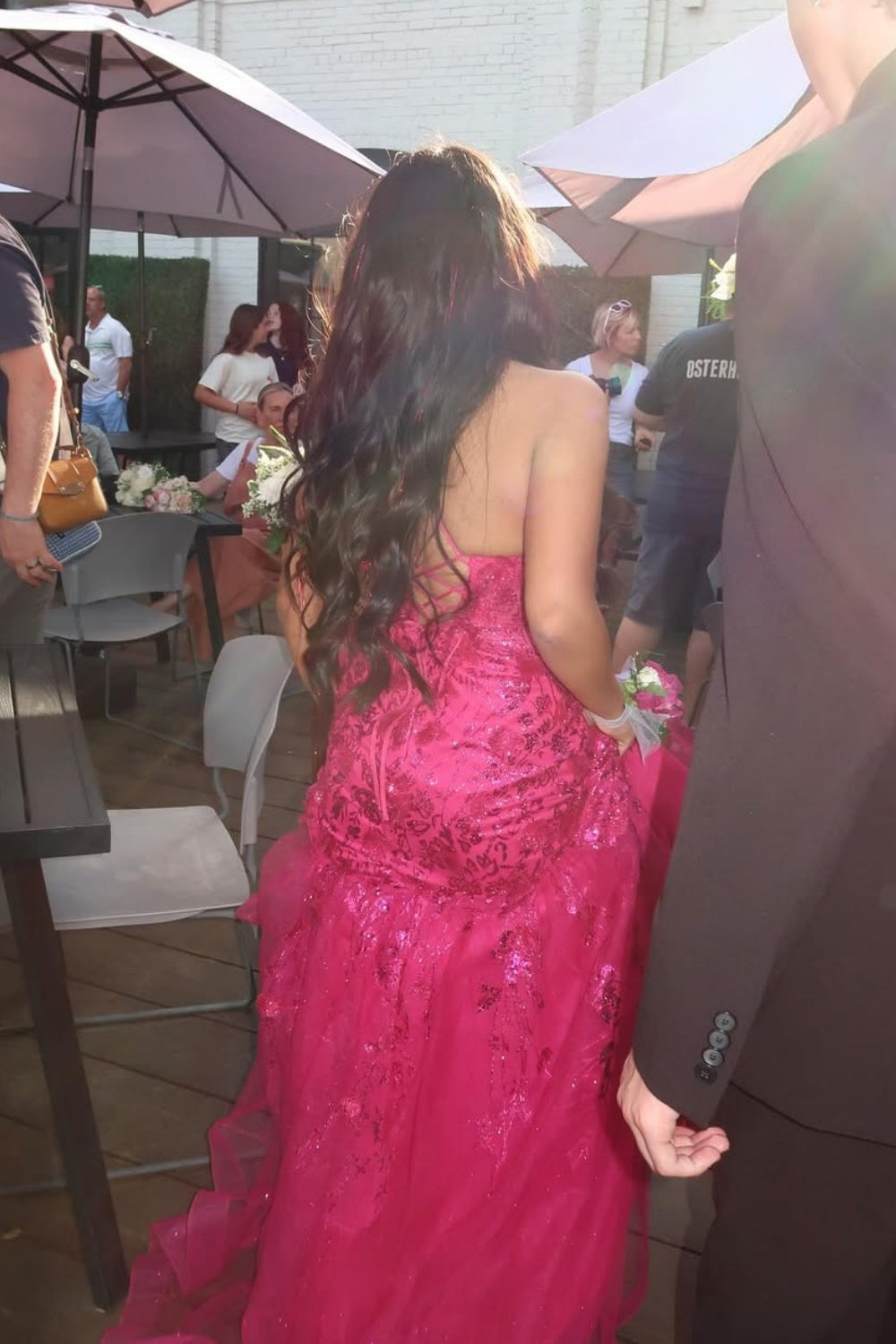 Hanshicommerce Fuchsia Sequin Prom Dress with Hidden Side Pockets and Adjustable Straps