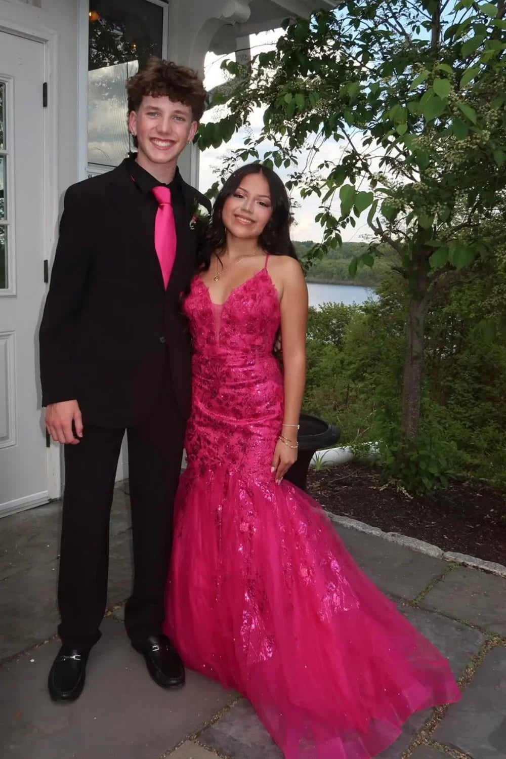 Hanshicommerce Fuchsia Sequin Prom Dress with Hidden Side Pockets and Adjustable Straps