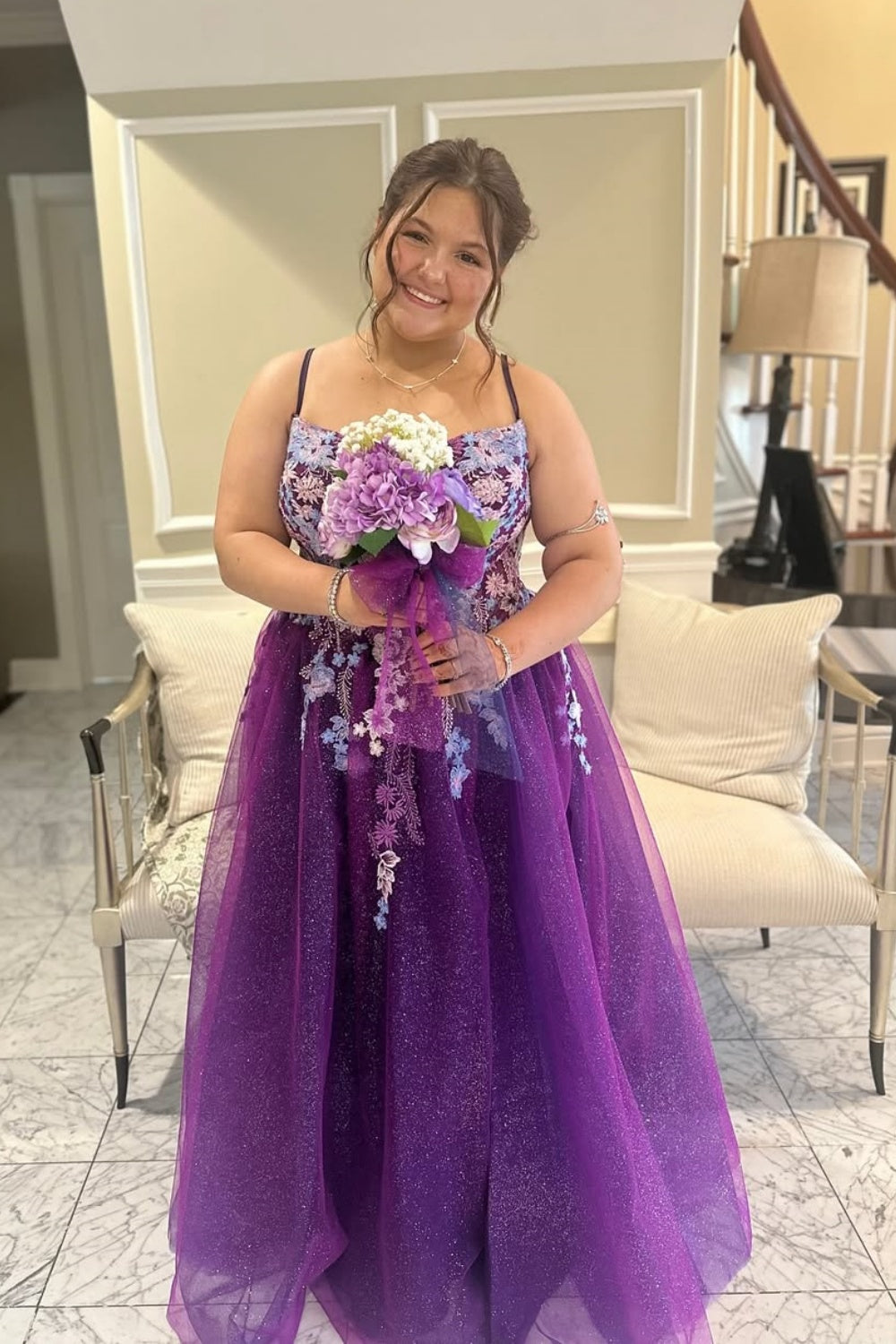 strapless open back dress Floral Plus Size Dress With Sequin Bustier And Tulle Skirt