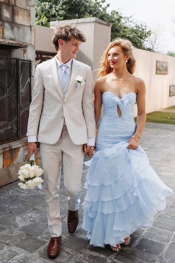 Pleated Sweetheart Chiffon Bow A-line Ruffle Cut-out Front Formal Dress